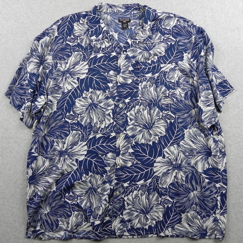Polo Jeans Co. Ralph Lauren Shirt Mens 3XLT Tall Hawaiian Button Up Short Sleeve